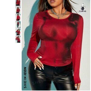 NEW! SHEIN ICON Plus Long Sleeve Bust Print Tee - Size 1XL